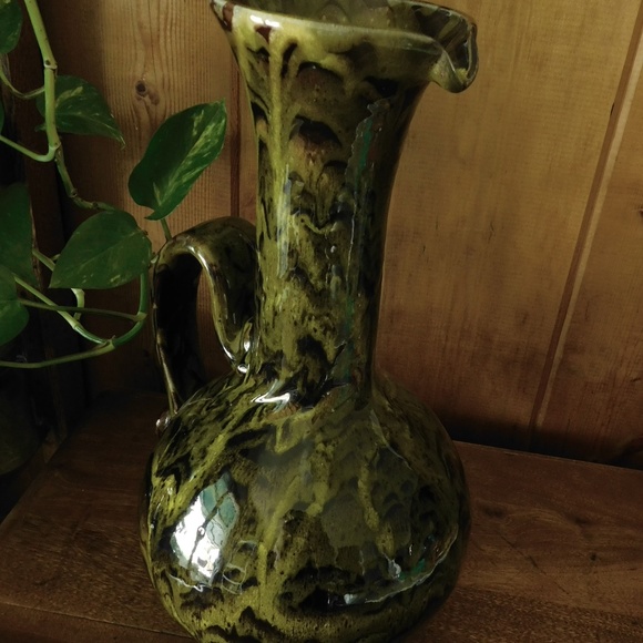 Vintage 15 Inch Tall Swirl Glaze Dipped Pot Belly Hand Thrown - Picture 4 of 15